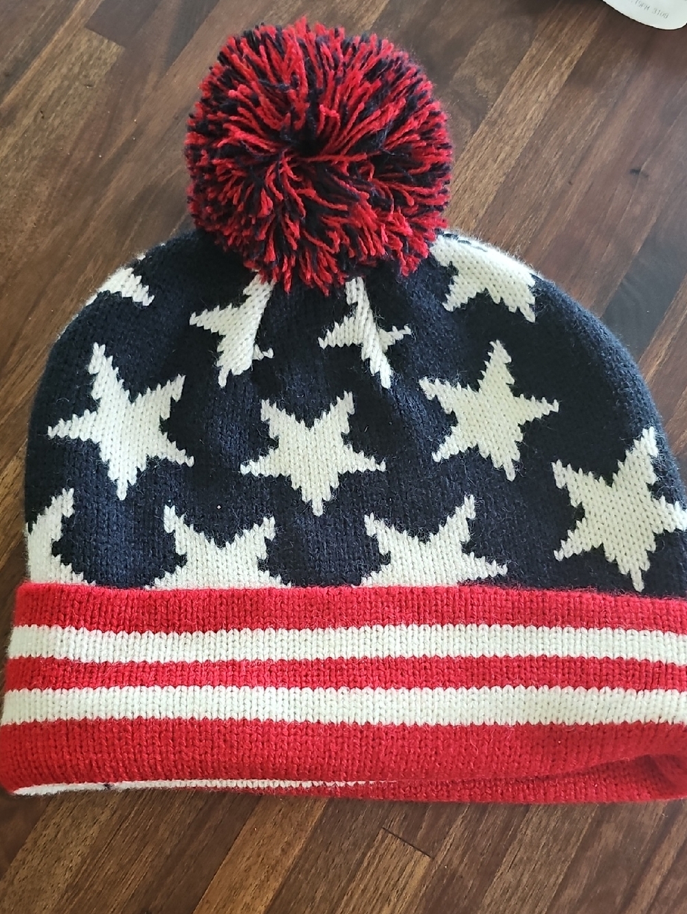 Old Navy Beanie Red White  Navy Star Pom Pom Hat 4th Of July Holidays Men Women